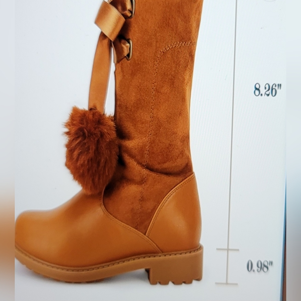 NIB COUTGO BOOTS MIDCALF LUG SOLE  SIDE ZIPPER BOW KNOT POM POM GIRLS SI… - Picture 3 of 11